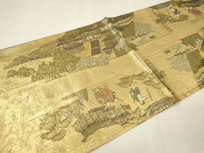 平和屋本店▼西陣　廣部商事謹製　佐賀錦　全通全景柄袋帯　おくのほそ道　本金二重箔　証紙付き　正絹　逸品　DABK5072ea