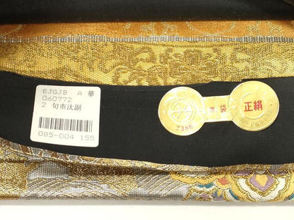 平和屋本店▼西陣　富田由起子謹製　六通柄袋帯　唐織　名宝正倉院　本金箔斜子綴　証紙付き　逸品　未使用　DABK5075ea