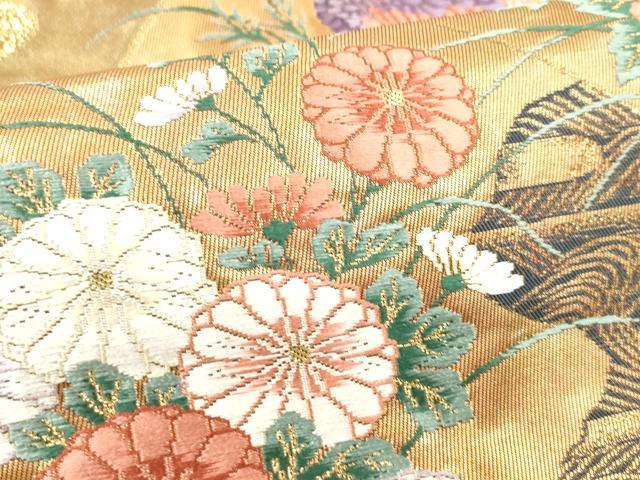 平和屋本店▼西陣　六通柄袋帯　唐織　瑞鳥聚楽文　本金手引箔　証紙付き　正絹　逸品　DABK5079ea