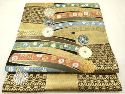 平和屋本店▼西陣　袋帯　螺鈿　菊達作　吉祥花文　本金箔　正絹　逸品　DABK5080ea