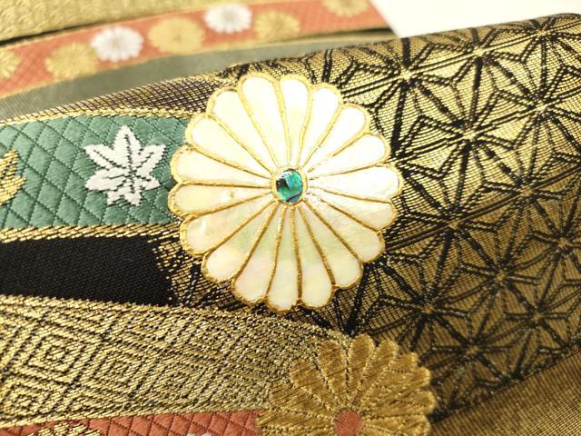 平和屋本店▼西陣　袋帯　螺鈿　菊達作　吉祥花文　本金箔　正絹　逸品　DABK5080ea