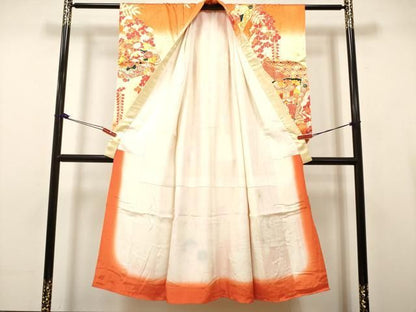 平和屋着物∵女の子　十三参り　子供　祝着　駒刺繍　檜扇藤花文　暈し染め　金彩　逸品　DABK5142ea