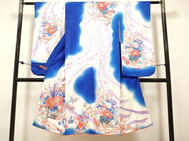 平和屋着物[]七五三　女の子　７歳　祝着　四つ身　駒刺繍　熨斗飾花文　暈し染め　金彩　逸品　DABK5144ea