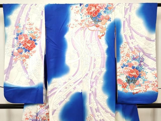 平和屋着物[]七五三　女の子　７歳　祝着　四つ身　駒刺繍　熨斗飾花文　暈し染め　金彩　逸品　DABK5144ea