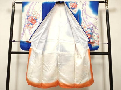平和屋着物[]七五三　女の子　７歳　祝着　四つ身　駒刺繍　熨斗飾花文　暈し染め　金彩　逸品　DABK5144ea