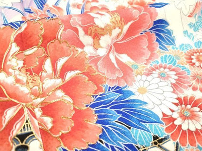 平和屋着物[]七五三　女の子　７歳　祝着　四つ身　駒刺繍　熨斗飾花文　暈し染め　金彩　逸品　DABK5144ea