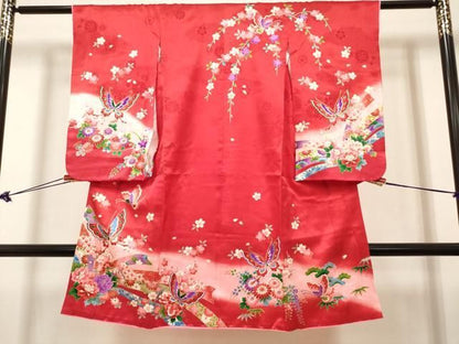 平和屋着物[]七五三　女の子　３歳　祝着　三つ身　松竹梅　花蝶文　暈し染め　逸品　DABK5162ea