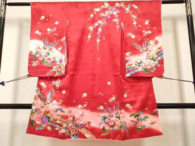 平和屋着物[]七五三　女の子　３歳　祝着　三つ身　松竹梅　花蝶文　暈し染め　逸品　DABK5162ea