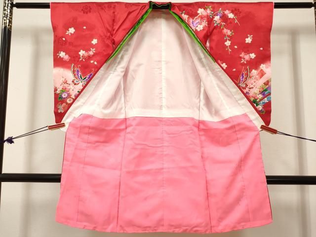 平和屋着物[]七五三　女の子　３歳　祝着　三つ身　松竹梅　花蝶文　暈し染め　逸品　DABK5162ea