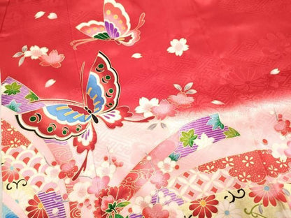 平和屋着物[]七五三　女の子　３歳　祝着　三つ身　松竹梅　花蝶文　暈し染め　逸品　DABK5162ea
