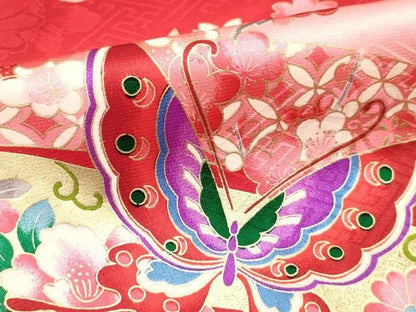 平和屋着物[]七五三　女の子　３歳　祝着　三つ身　松竹梅　花蝶文　暈し染め　逸品　DABK5162ea