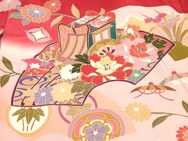 平和屋着物[]お宮参り　女の子　祝着　産着　初着　のしめ　地紙飛鶴花文　暈し染め　金銀彩　逸品　DABK5166ea