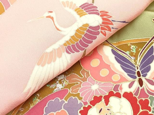 平和屋着物[]お宮参り　女の子　祝着　産着　初着　のしめ　地紙飛鶴花文　暈し染め　金銀彩　逸品　DABK5166ea