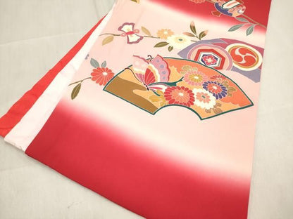 平和屋着物[]お宮参り　女の子　祝着　産着　初着　のしめ　地紙飛鶴花文　暈し染め　金銀彩　逸品　DABK5166ea