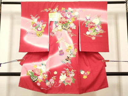 平和屋着物[]お宮参り　女の子　祝着　産着　初着　のしめ　楽器花車文　暈し染め　金彩　逸品　未使用　DABK5170ea