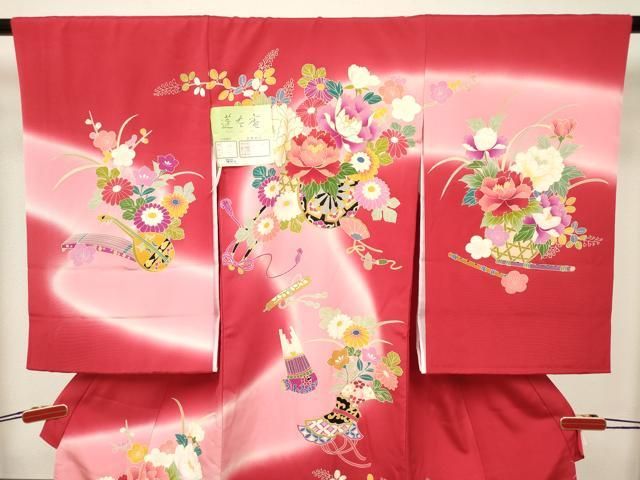平和屋着物[]お宮参り　女の子　祝着　産着　初着　のしめ　楽器花車文　暈し染め　金彩　逸品　未使用　DABK5170ea