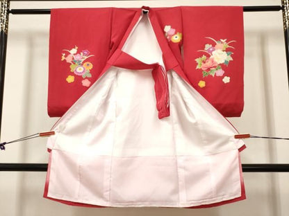 平和屋着物[]お宮参り　女の子　祝着　産着　初着　のしめ　楽器花車文　暈し染め　金彩　逸品　未使用　DABK5170ea