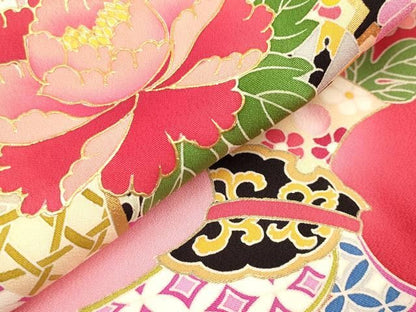平和屋着物[]お宮参り　女の子　祝着　産着　初着　のしめ　楽器花車文　暈し染め　金彩　逸品　未使用　DABK5170ea