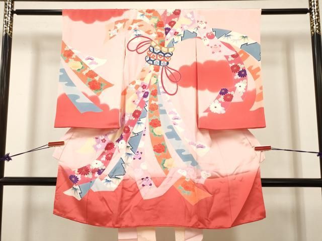 平和屋着物[]お宮参り　女の子　祝着　産着　初着　のしめ　友禅　束ね熨斗花文　松竹梅　暈し染め　逸品　DABK5171ea