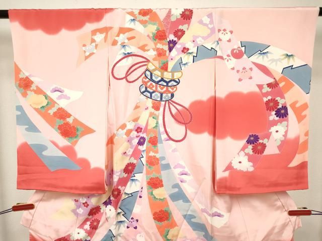 平和屋着物[]お宮参り　女の子　祝着　産着　初着　のしめ　友禅　束ね熨斗花文　松竹梅　暈し染め　逸品　DABK5171ea