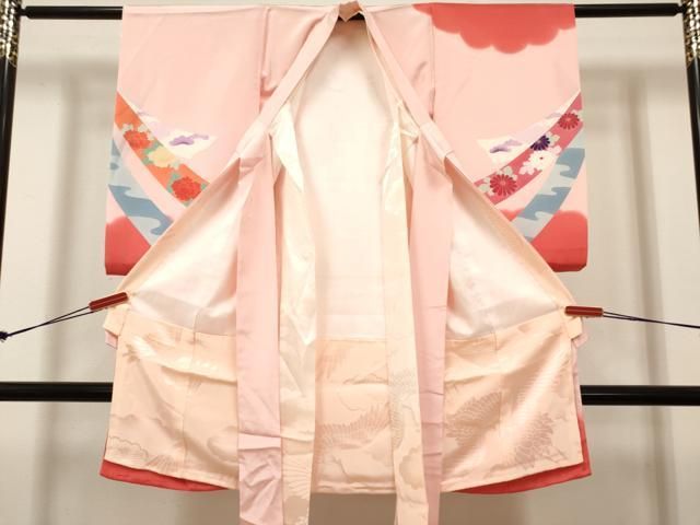 平和屋着物[]お宮参り　女の子　祝着　産着　初着　のしめ　友禅　束ね熨斗花文　松竹梅　暈し染め　逸品　DABK5171ea