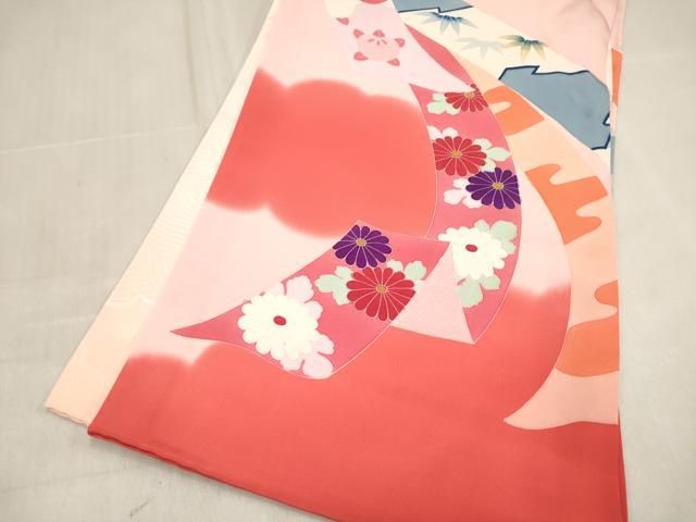 平和屋着物[]お宮参り　女の子　祝着　産着　初着　のしめ　友禅　束ね熨斗花文　松竹梅　暈し染め　逸品　DABK5171ea