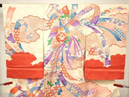 平和屋着物[]お宮参り　女の子　祝着　産着　初着　のしめ　駒刺繍　鳳凰熨斗花文　金彩　逸品　DABK5174ea