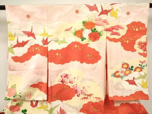平和屋着物[]アンティーク　大正ロマン　お宮参り　女の子　祝着　産着　初着　のしめ　刺繍　雲重ね折り鶴花文　金彩　逸品　DABK5175ea