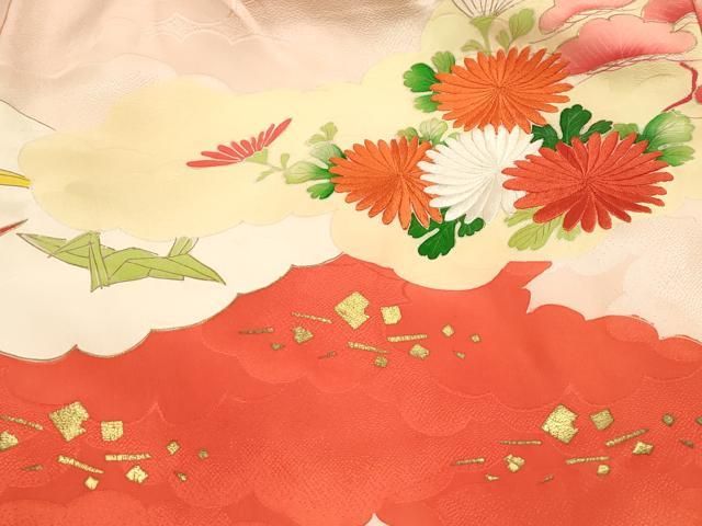 平和屋着物[]アンティーク　大正ロマン　お宮参り　女の子　祝着　産着　初着　のしめ　刺繍　雲重ね折り鶴花文　金彩　逸品　DABK5175ea