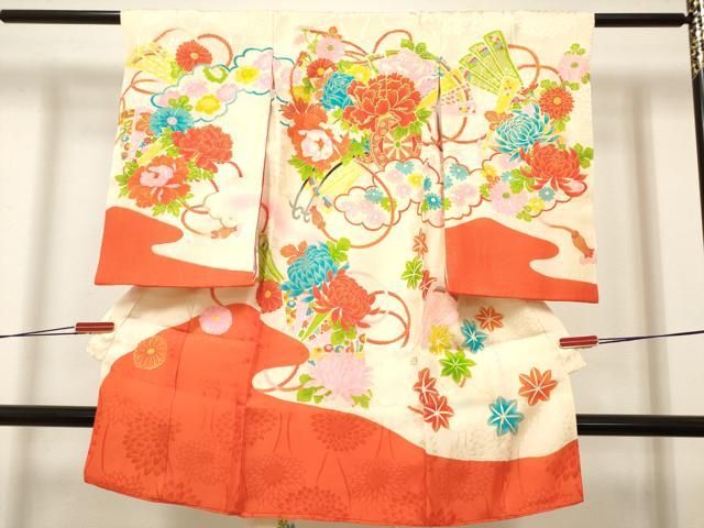 平和屋着物[]お宮参り　女の子　祝着　産着　初着　のしめ　刺繍　檜扇花車文　金彩　逸品　DABK5176ea