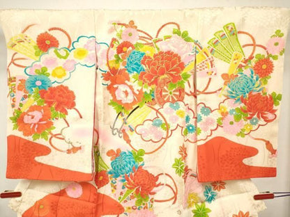 平和屋着物[]お宮参り　女の子　祝着　産着　初着　のしめ　刺繍　檜扇花車文　金彩　逸品　DABK5176ea