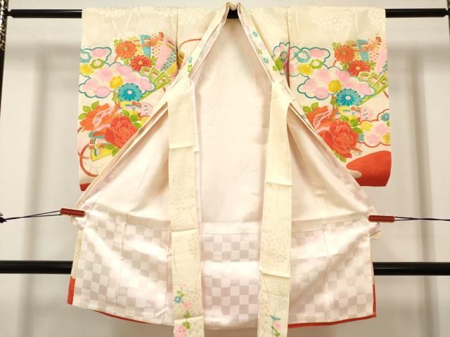 平和屋着物[]お宮参り　女の子　祝着　産着　初着　のしめ　刺繍　檜扇花車文　金彩　逸品　DABK5176ea