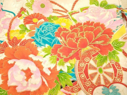 平和屋着物[]お宮参り　女の子　祝着　産着　初着　のしめ　刺繍　檜扇花車文　金彩　逸品　DABK5176ea