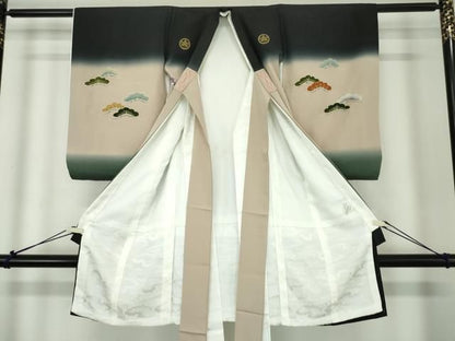 平和屋着物[]お宮参り　男の子　祝着　産着　初着　のしめ　鷹　鷲　兜　絵巻笠松文　暈し染め　金銀彩　逸品　DABK5181ea