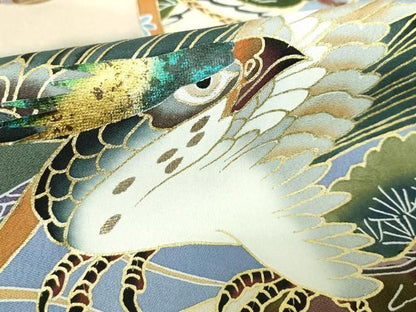 平和屋着物[]お宮参り　男の子　祝着　産着　初着　のしめ　鷹　鷲　兜　絵巻笠松文　暈し染め　金銀彩　逸品　DABK5181ea