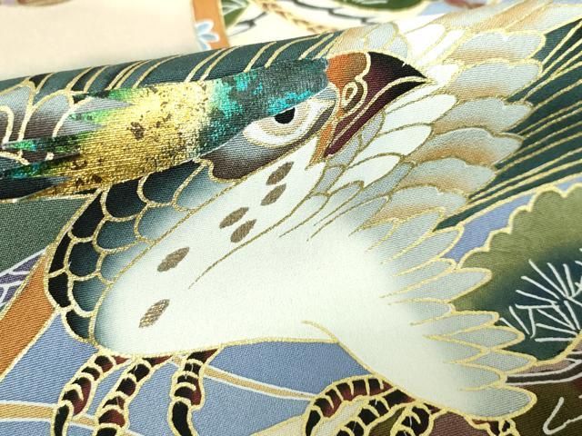 平和屋着物[]お宮参り　男の子　祝着　産着　初着　のしめ　鷹　鷲　兜　絵巻笠松文　暈し染め　金銀彩　逸品　DABK5181ea