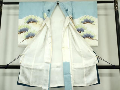 平和屋着物[]お宮参り　男の子　祝着　産着　初着　のしめ　駒刺繍　鷹　鷲　檜扇笠松文　金彩　逸品　DABK5182ea