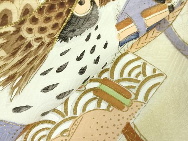 平和屋着物[]お宮参り　男の子　祝着　産着　初着　のしめ　駒刺繍　鷹　鷲　檜扇笠松文　金彩　逸品　DABK5182ea