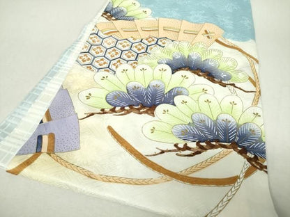 平和屋着物[]お宮参り　男の子　祝着　産着　初着　のしめ　駒刺繍　鷹　鷲　檜扇笠松文　金彩　逸品　DABK5182ea