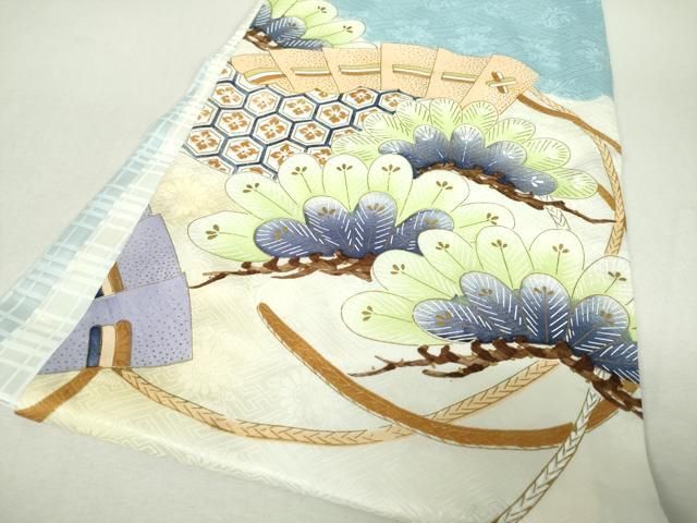 平和屋着物[]お宮参り　男の子　祝着　産着　初着　のしめ　駒刺繍　鷹　鷲　檜扇笠松文　金彩　逸品　DABK5182ea