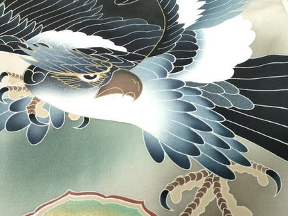 平和屋着物[]お宮参り　男の子　祝着　産着　初着　のしめ　鷹　鷲　鏡裏絵巻松文　暈し染め　金彩　逸品　DABK5183ea