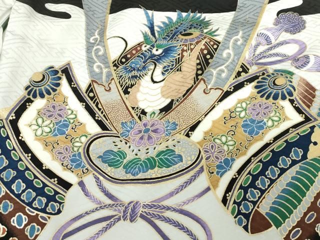 平和屋着物[]お宮参り　男の子　祝着　産着　初着　のしめ　龍　兜　宝船　扇面吉祥松文　金彩　逸品　DABK5185ea