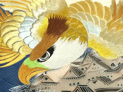 平和屋着物[]お宮参り　男の子　祝着　産着　初着　のしめ　刺繍　鷹　鷲　城　暈し染め　金糸　逸品　DABK5186ea