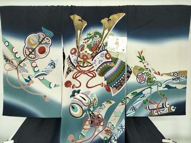 平和屋着物[]お宮参り　男の子　祝着　産着　初着　のしめ　龍　兜　器物文　暈し染め　逸品　未使用　DABK5188ea