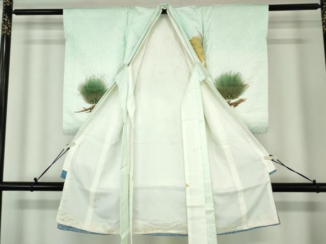 平和屋着物[]お宮参り　男の子　祝着　産着　初着　のしめ　刺繍　鷹　鷲　風景松文　暈し染め　金糸　洗える着物　DABK5190ea