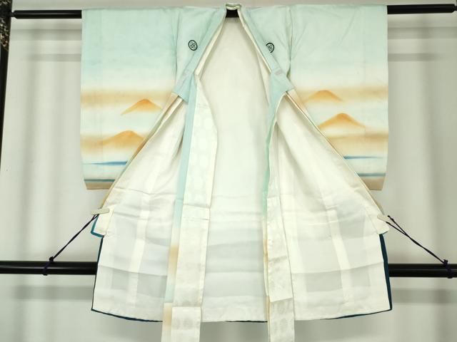 平和屋着物[]お宮参り　男の子　祝着　産着　初着　のしめ　刺繍　手描き　飛鶴松文　富士山　暈し染め　金銀彩　逸品　DABK5191ea