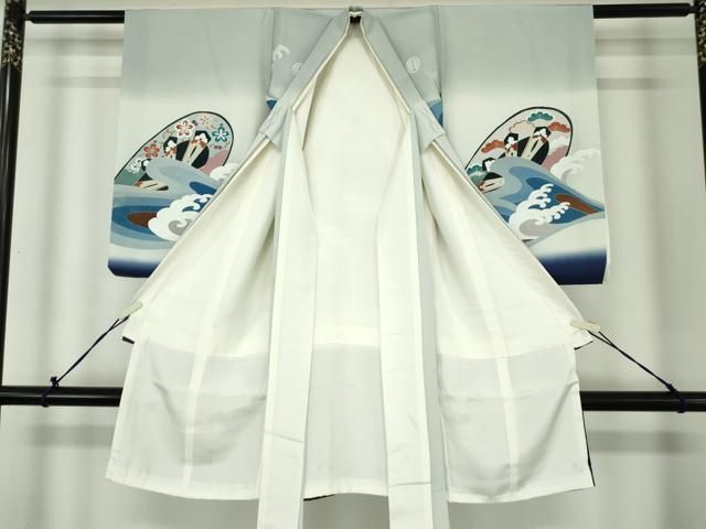平和屋着物[]お宮参り　男の子　祝着　産着　初着　のしめ　立波片輪車文　銀通し地　逸品　DABK5193ea
