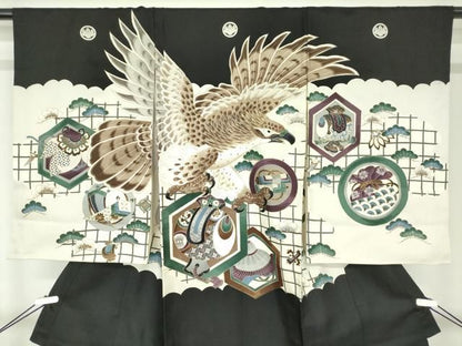 平和屋着物[]お宮参り　男の子　祝着　産着　初着　のしめ　鷹　鷲　宝尽くし松文　逸品　DABK5196ea