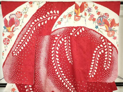 平和屋着物[]七五三　女の子　７歳　祝着　四つ身　絞り　飛鶴花鞠文　金彩　逸品　DABK5200ea