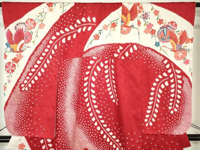 平和屋着物[]七五三　女の子　７歳　祝着　四つ身　絞り　飛鶴花鞠文　金彩　逸品　DABK5200ea